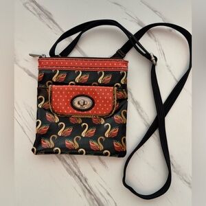 Fossil Key-Per Crossbody Bag – Swan Print, Beige/Teal/Orange